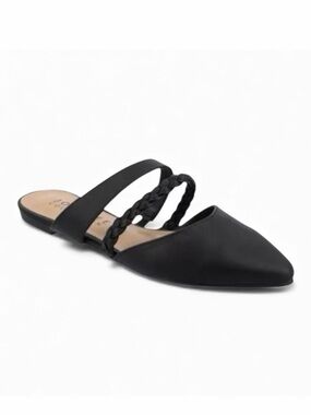 ournee Collection Olivea Mules Braided Strap Faux Leather Flats Black 11 NEW